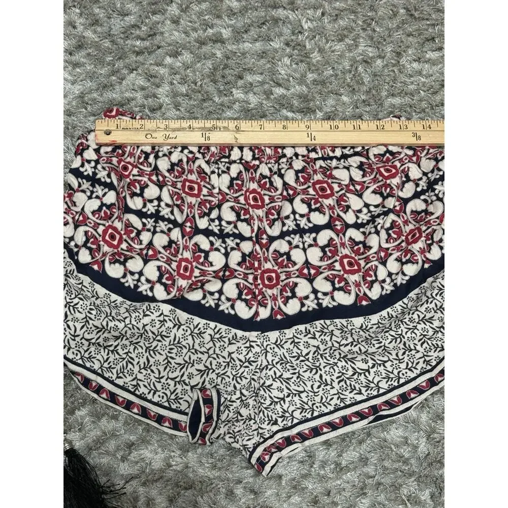Angie Womens Boho Print Shorts Red Black White Tassel Side Tie Festival Size L - Picture 8 of 10